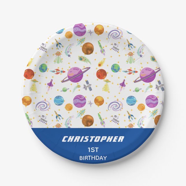 Going to Space Birthday Personalized Paper Plate (Front)