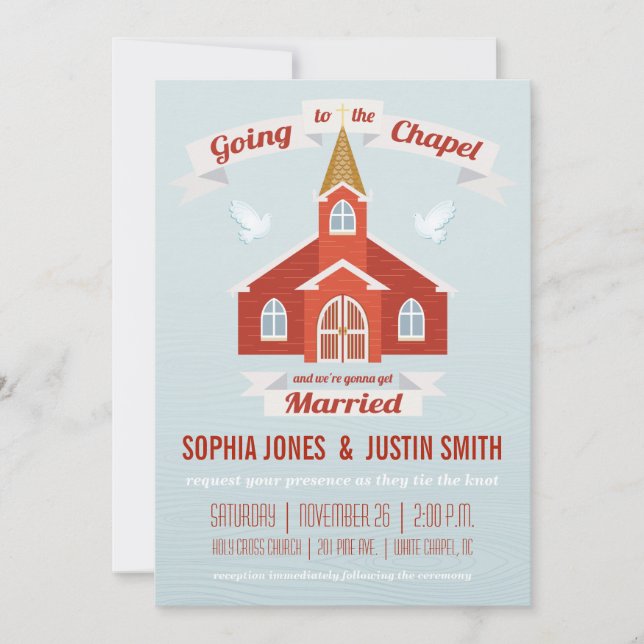 Going to the Chapel Wedding Invitation RED (Front)