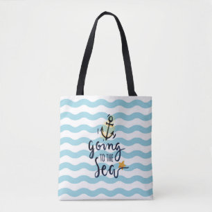 Going to the Sea – Nautical Waves Anchor Tote Bag