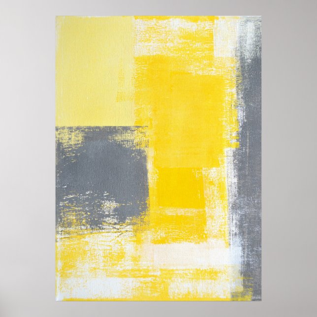 'Going Up' Grey and Yellow Abstract Art Poster (Front)
