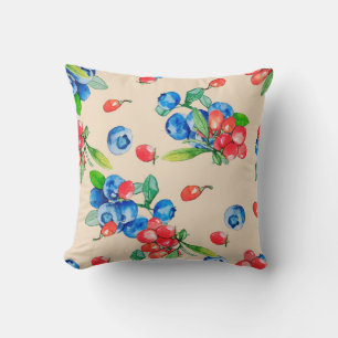 Goji berry and Blueberry watercolor illustration p Throw Pillow