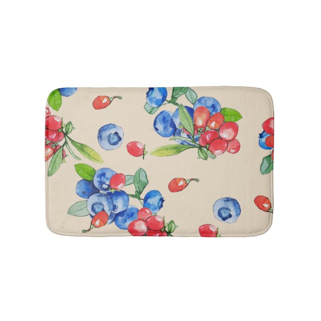 Goji, blueberry: watercolor illustration pattern. bath mat (Front)