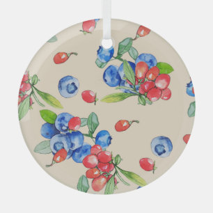 Goji, blueberry: watercolor illustration pattern. glass ornament