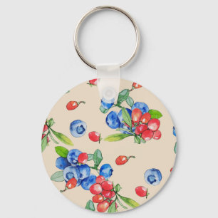 Goji, blueberry: watercolor illustration pattern. keychain