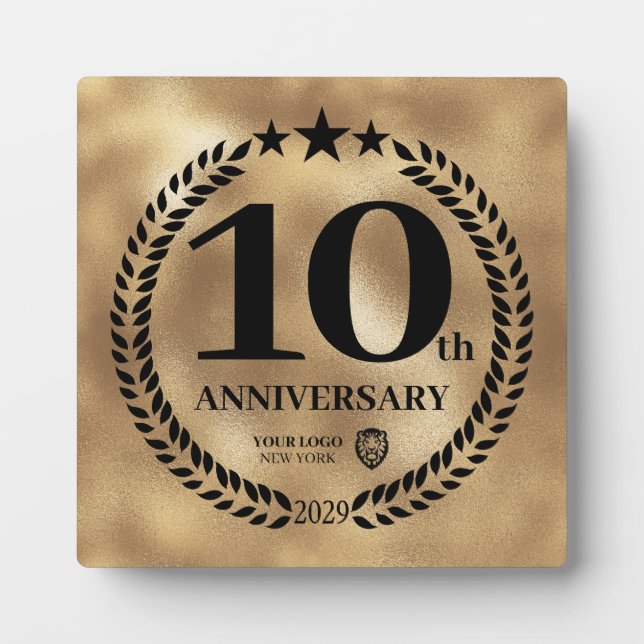 Gold 10th Anniversary Business Logo Plaque (Front)
