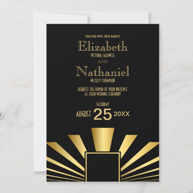 Gold 1920s Art Deco Wedding Invitation (Front)