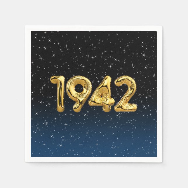 Gold 1942 Birth Year Balloons With Stars Napkins (Front)