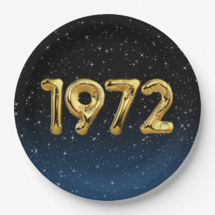 Gold 1972 Birth Year Balloons In Stars Paper Plate