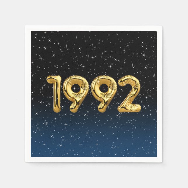 Gold 1992 Birth Year Balloons In Stars  Napkin (Front)