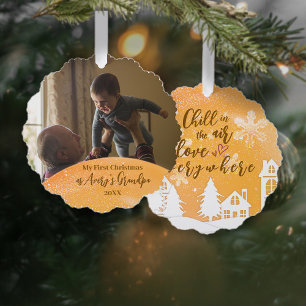 Gold 1st Christmas New Grandma Quote Photo Ornament Card
