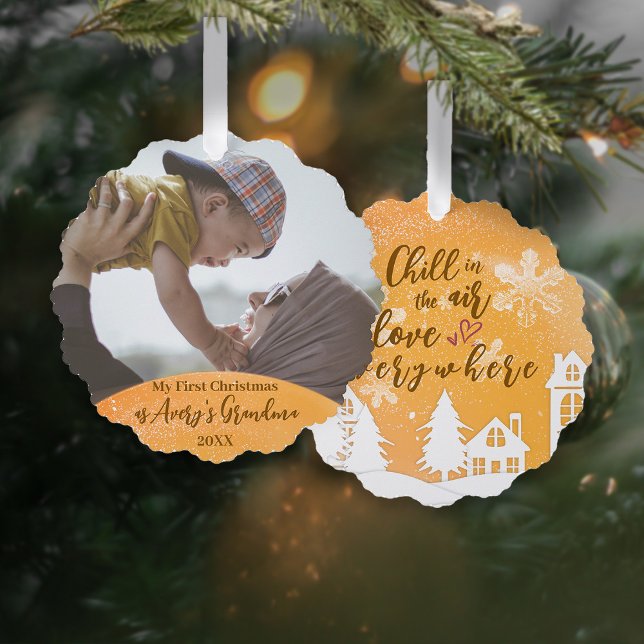 Gold 1st Christmas New Grandma Quote Photo Ornament Card (Creator Uploaded)