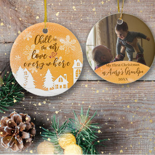 Gold 1st Christmas New Grandpa Quote Photo Ceramic Ornament