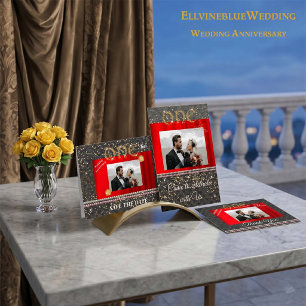 Gold 1st Wedding Anniversary Black Woven & Pearls Invitation