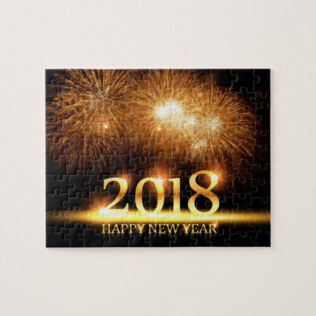 Gold 2018 Joyeux Nouvel An Fireworks puzzle (Horizontal)
