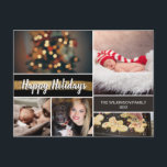 Gold 2021 Happy Holidays Photo Collage Christmas Holiday Postcard<br><div class="desc">Your beautiful family photos deserve to be shared during this time of year as you send warm wishes. Customize this modern collage design & personalize with your family greeting. The printed gold colour adds a touch of sophistication.</div>