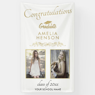Gold 2022 Graduate 2 Photo Graduation Party Banner