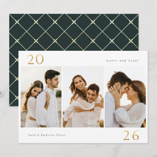 Gold 2026 New Year 3 Photo Holiday Card