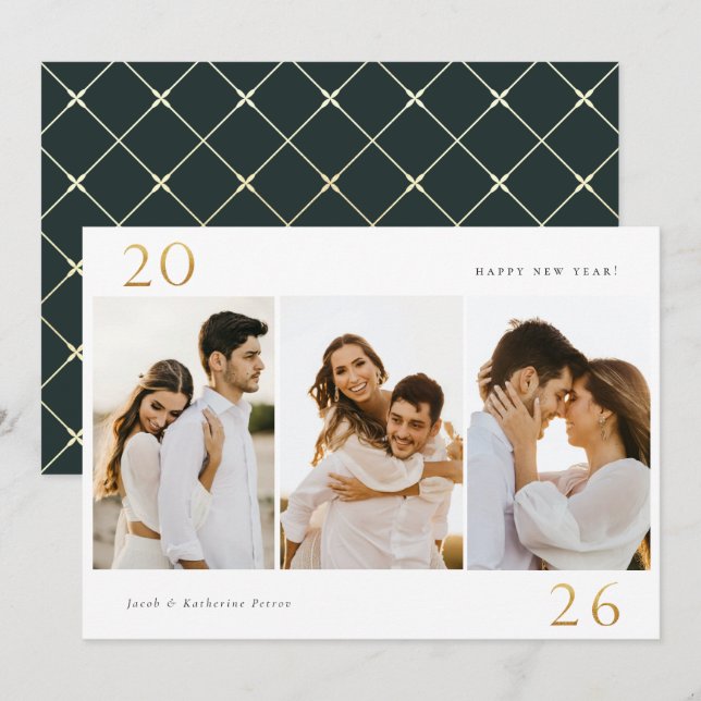 Gold 2026 New Year 3 Photo Holiday Card (Front/Back)
