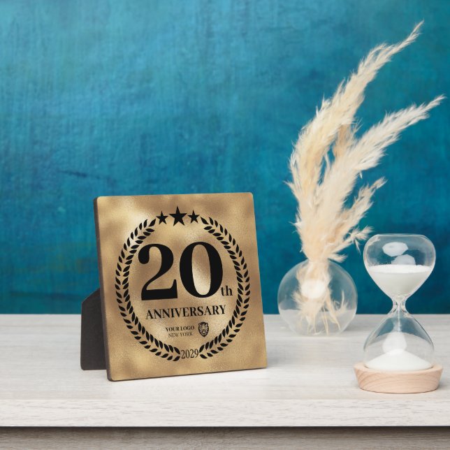 Gold 20th Anniversary Business Logo Commemorative Plaque (Insitu)
