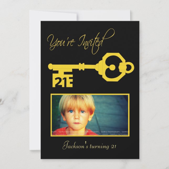 Gold 21 Key Mens 21e anniversaire Invitation photo (Devant)