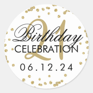 Gold 21st Birthday Faux Glitter Confetti Classic Round Sticker