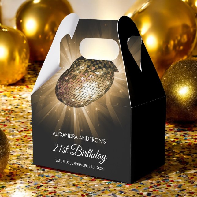 Gold 21st Birthday Party Gold Disco Ball Favor Box (Creator Uploaded)