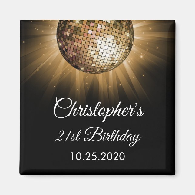 Gold 21st Birthday Party Gold Disco Ball Magnet (Front)