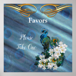 Gold, 2 Peacocks on Emerald Green Silk Poster