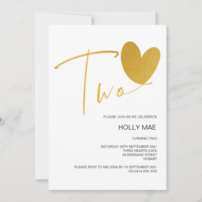 Gold 2e Invitation anniversaire Deux Anniversaire  (Devant)