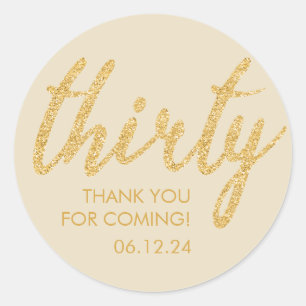 Gold 30 Birthday Thank You Glitter Thirty Classic Round Sticker