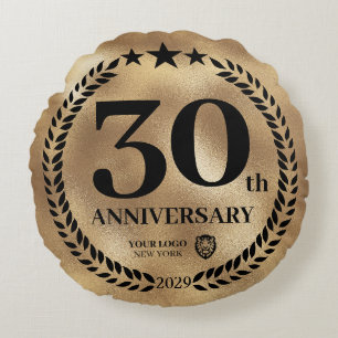 Gold 30th Anniversary Business Logo Round Pillow