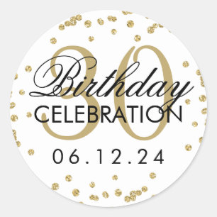 Gold 30th Birthday Faux Glitter Confetti Classic Round Sticker