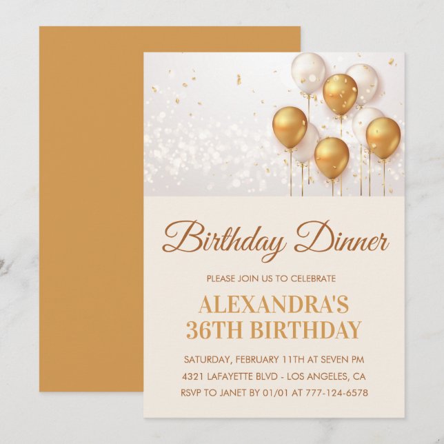 Gold 36e anniversaire invitation Anniversaire dîne (Devant / Derrière)