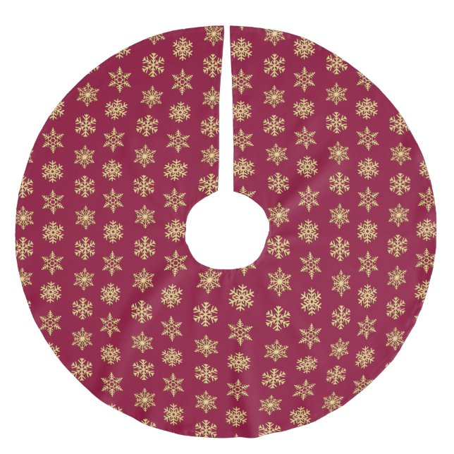 Gold 3-d snowflakes, Customizable Background Brushed Polyester Tree Skirt (Front)