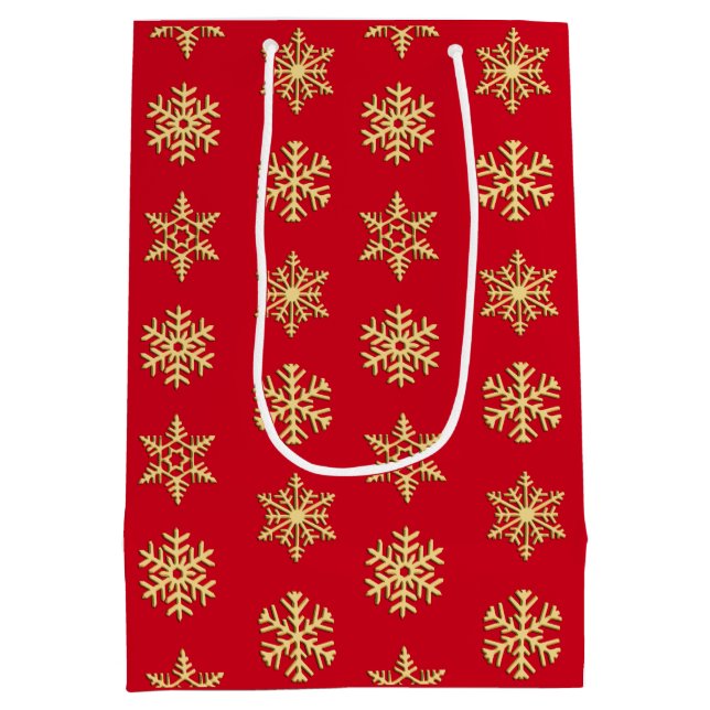 Gold 3-d snowflakes, Customizable Background Medium Gift Bag (Back)