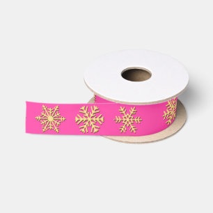 Gold 3-d snowflakes, Customizable Background Satin Ribbon
