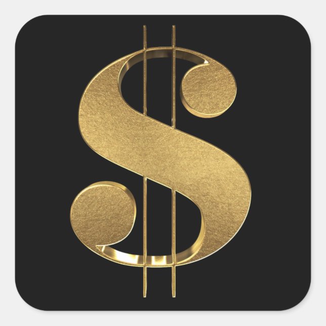 Gold 3D Dollar Sign Square Sticker (Front)