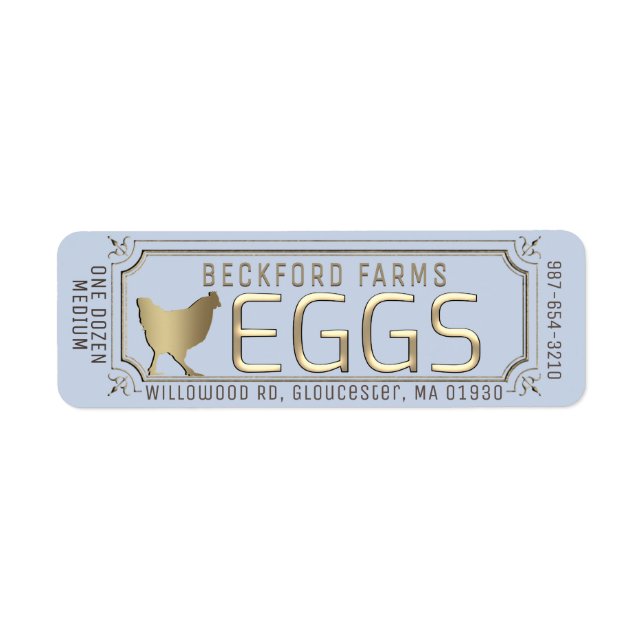 Gold 3D Framed Egg Carton Label with Farm and Hen (Front)
