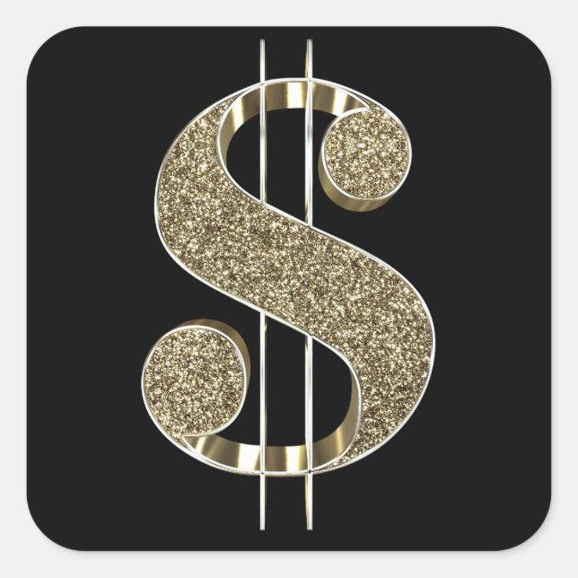 Gold 3D Glitter Dollar Sign Square Sticker (Front)