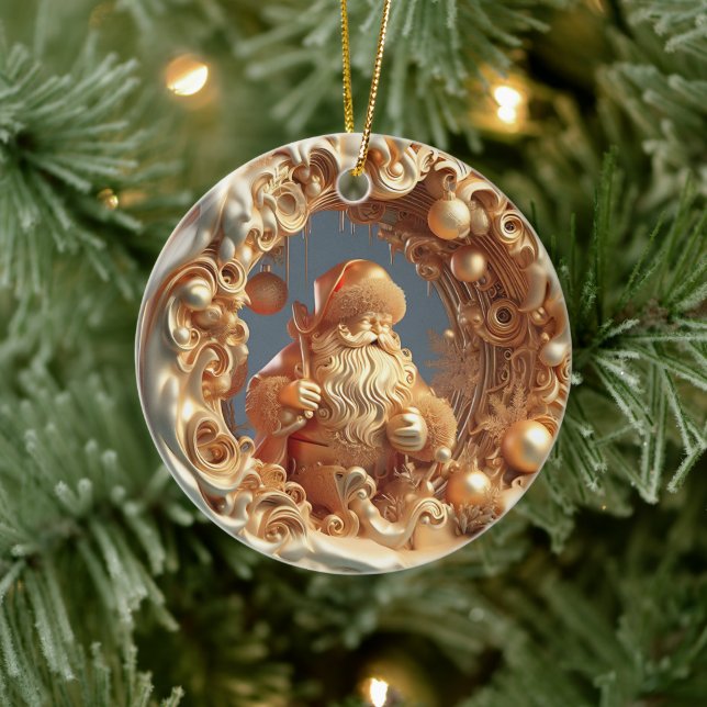 Gold 3d Santa clause Ceramic Ornament (Tree)