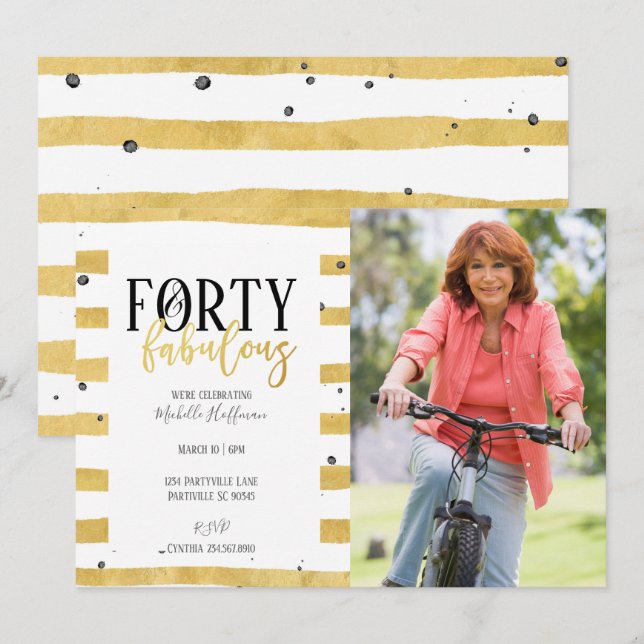 Gold 40 & Fabulous 40th Birthday Party Invitations (Front/Back)