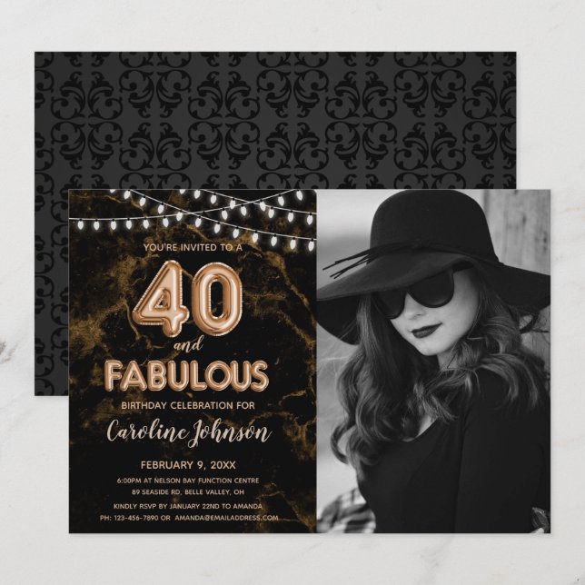 Gold 40th Birthday Party  - 40 & Fabulous Invitation (Front/Back)