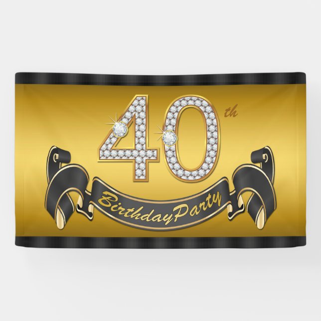 Gold 40th Birthday Party Banner (Horizontal)