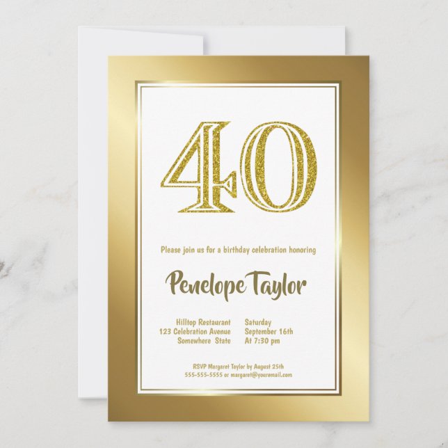 Gold 40th Birthday Party Invitation (Front)