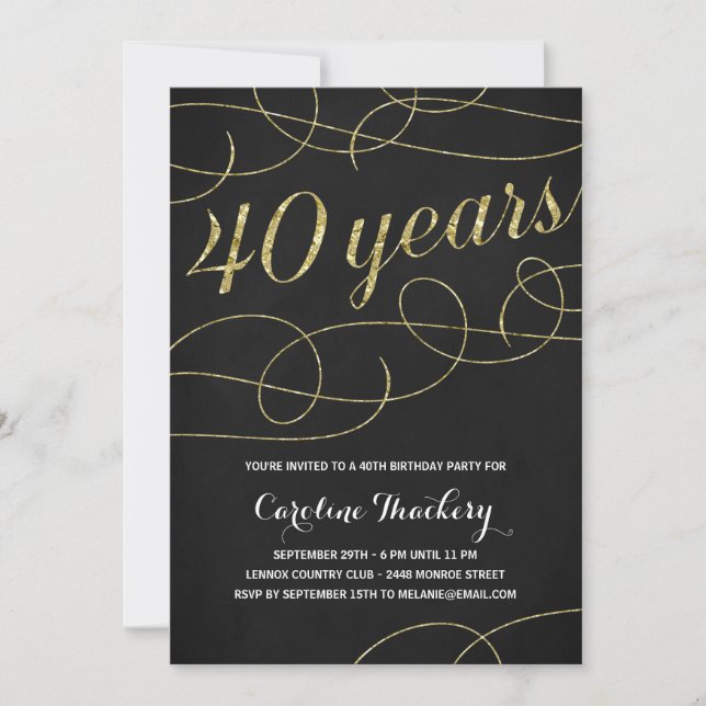 Gold 40th Birthday Party Invitation (Front)