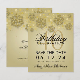 Gold 40th Birthday Save Date Winter Invitation