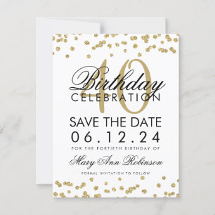 Gold 40th Birthday Save the Date Confetti