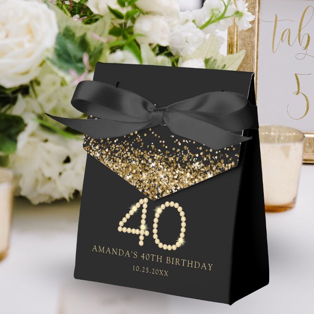Gold 40th Diamonds Birthday Party Favor Box (Black and gold 40th birthday party favor gift boxes)