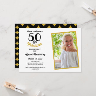 Gold 50 and Fabulous 50th Birthday Invitation