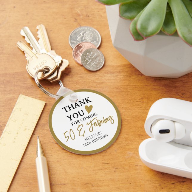 Gold 50 And Fabulous 50th Birthday Party Favours Keychain (Desk)